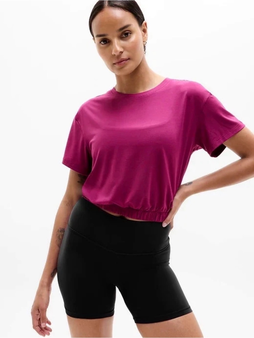 Athleta With Ease Bubble Hem Tee Size S EUC Wildberry